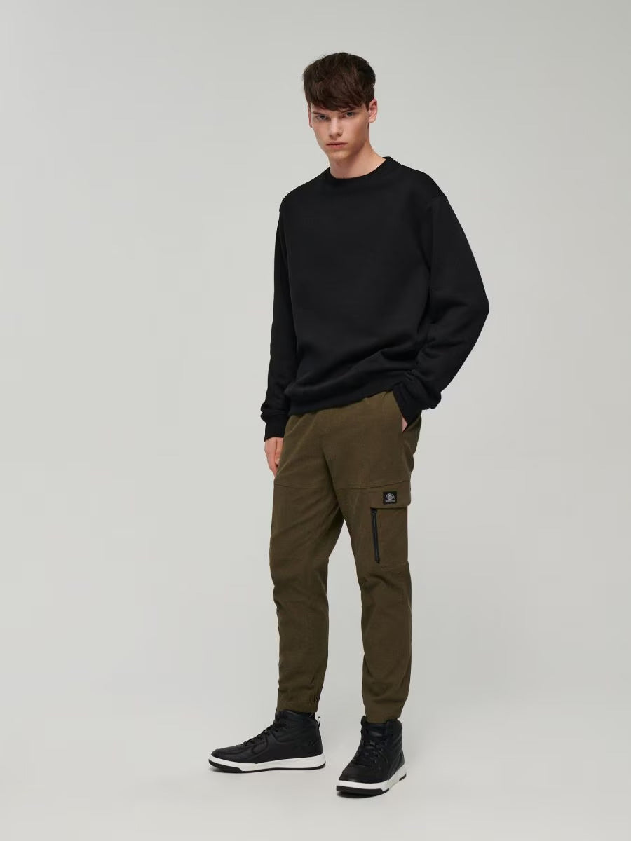 Slim-Fit Khaki Cargo Joggers with Zipped Pocket