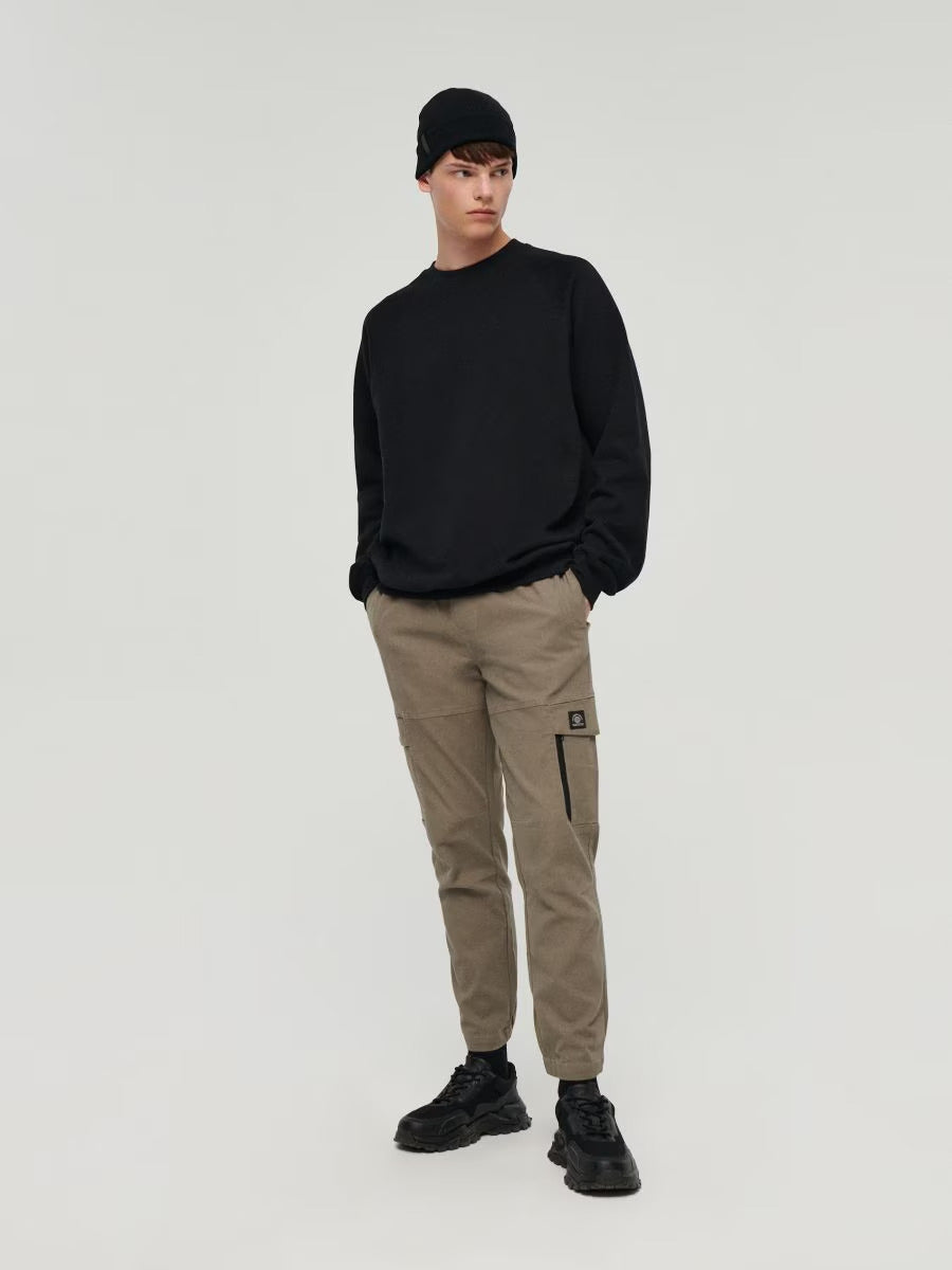 Slim-Fit Khaki Cargo Joggers with Zipped Pocket