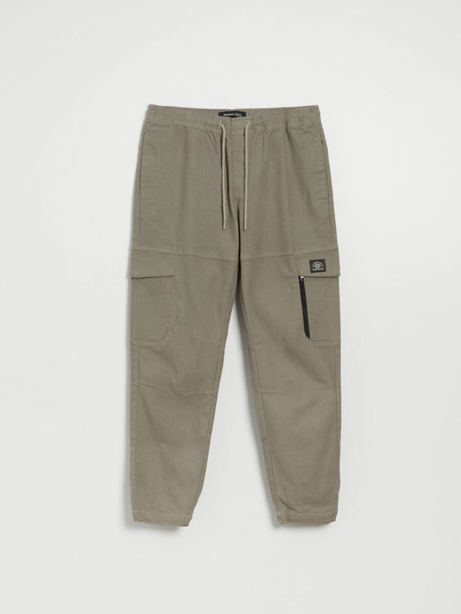 Slim-Fit Khaki Cargo Joggers with Zipped Pocket