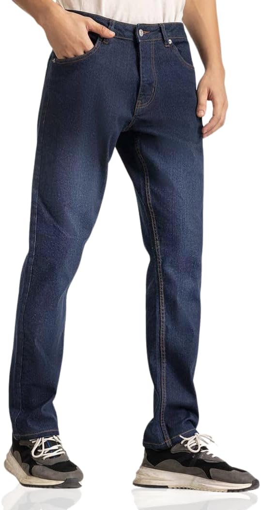 Men's Regular Fit Jeans, Straight Leg 5 Pocket Basic Denim Pants, Comfortable Stretchy Denim Jeans, Plain Denim Wash Regular Fit for Men's