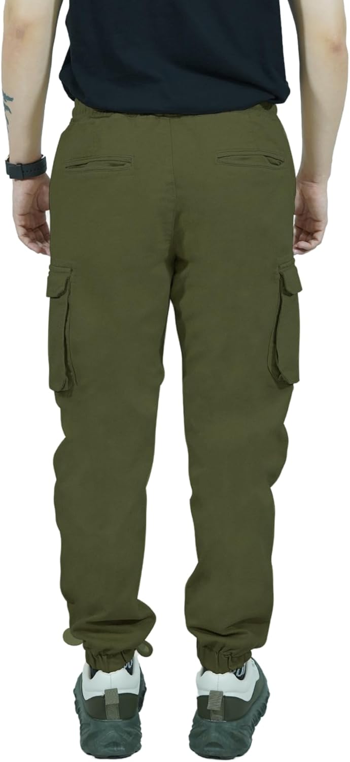 CHARBONNIER ELEVATE YOUR STYLE Mens Slim Stretch Cuffed Cargo Trouser, 6 Pockets Casual Drawstring Jogger with Elasticated Waist