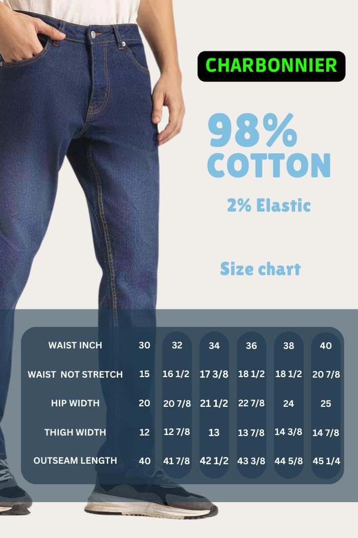 Men's Regular Fit Jeans, Straight Leg 5 Pocket Basic Denim Pants, Comfortable Stretchy Denim Jeans, Plain Denim Wash Regular Fit for Men's