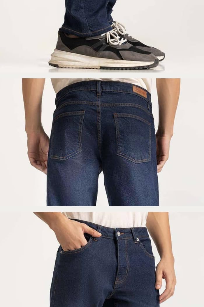 Men's Regular Fit Jeans, Straight Leg 5 Pocket Basic Denim Pants, Comfortable Stretchy Denim Jeans, Plain Denim Wash Regular Fit for Men's
