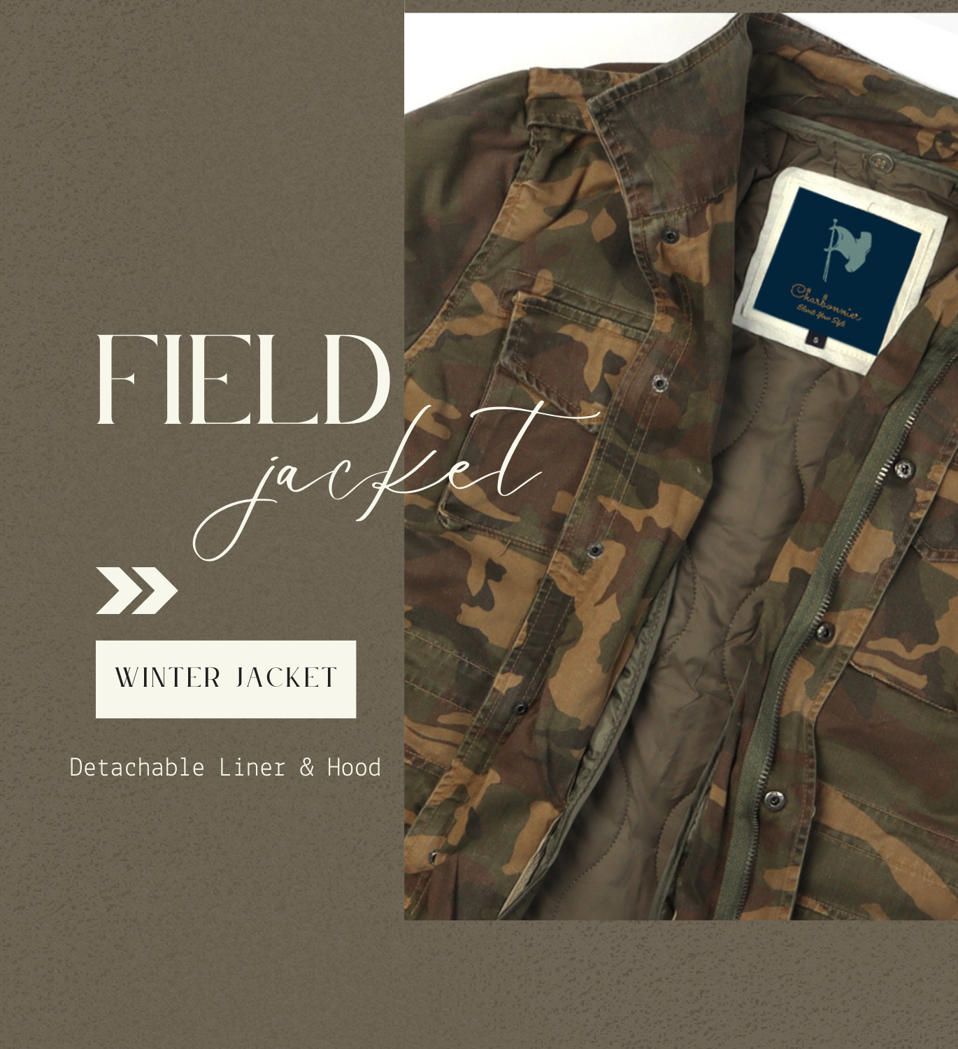 Men's Classic Field Jacket with Removable Quilted Liner & Hood - Vintage Style Outerwear 100% Cotton