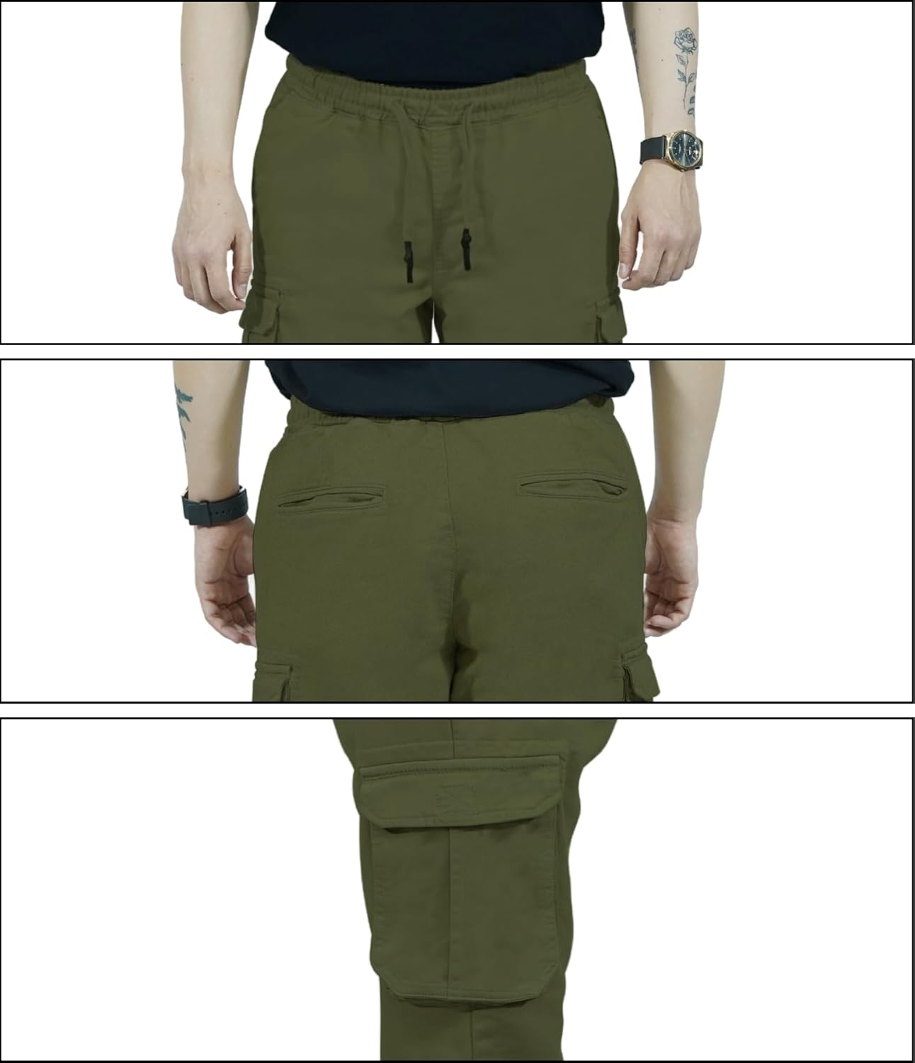 CHARBONNIER ELEVATE YOUR STYLE Mens Slim Stretch Cuffed Cargo Trouser, 6 Pockets Casual Drawstring Jogger with Elasticated Waist