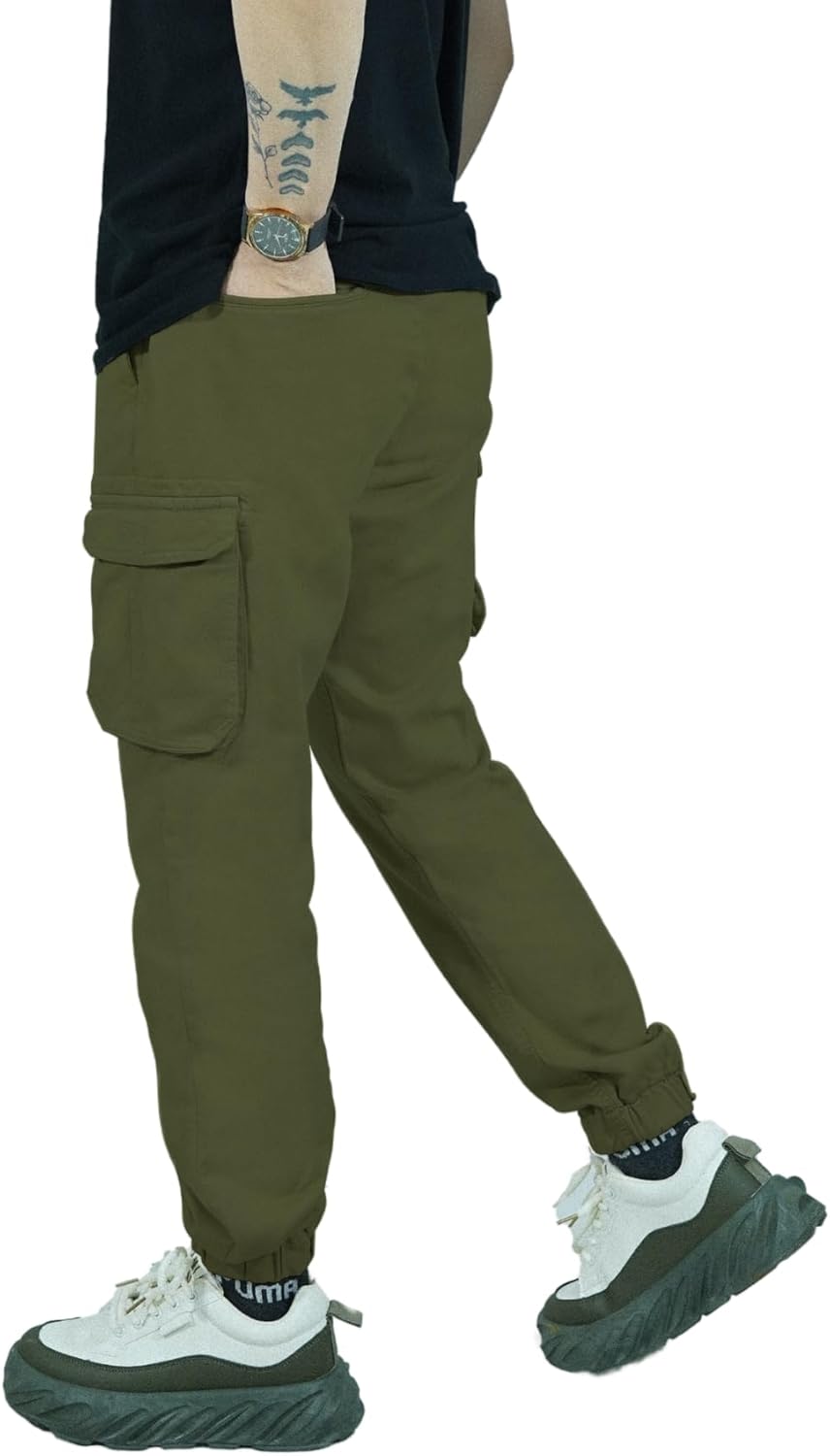 CHARBONNIER ELEVATE YOUR STYLE Mens Slim Stretch Cuffed Cargo Trouser, 6 Pockets Casual Drawstring Jogger with Elasticated Waist
