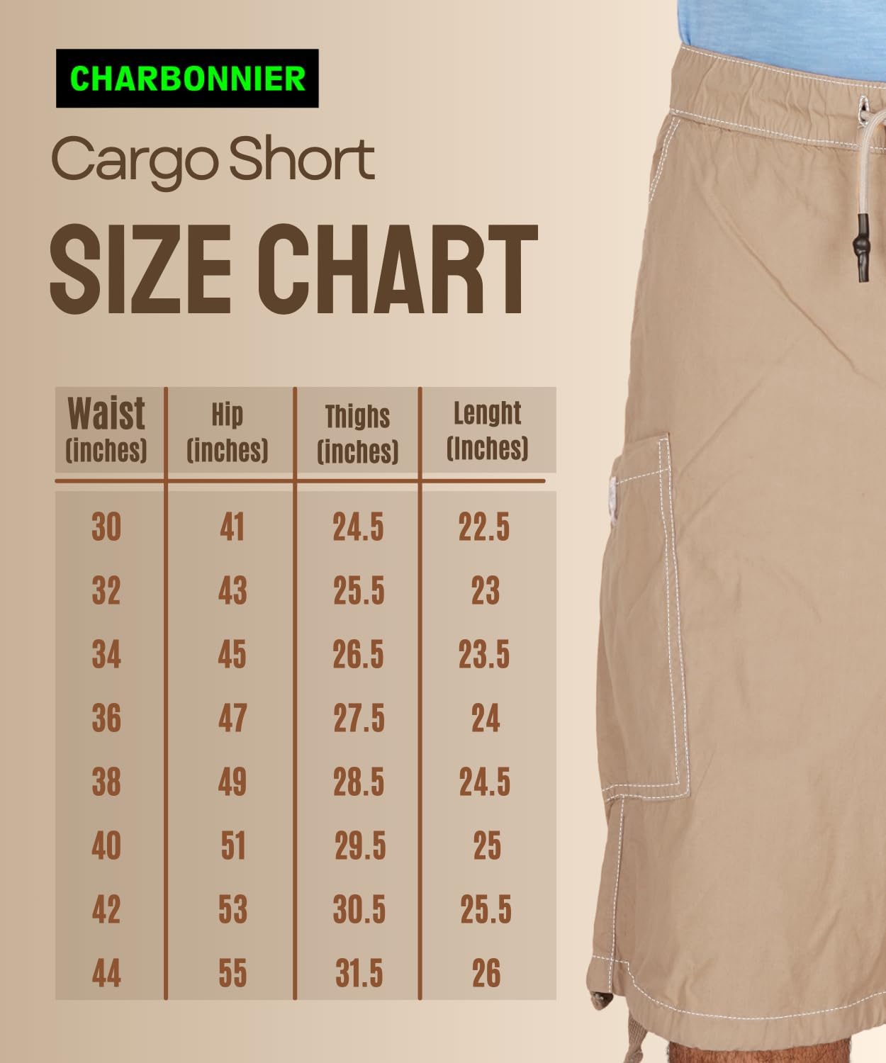 CHARBONNIER ELEVATE YOUR STYLE Poplin Cargo Shorts for Men's Performance Series Extreme Comfort, 100% Cotton Mens Summer Cargo Shorts with Drawstring