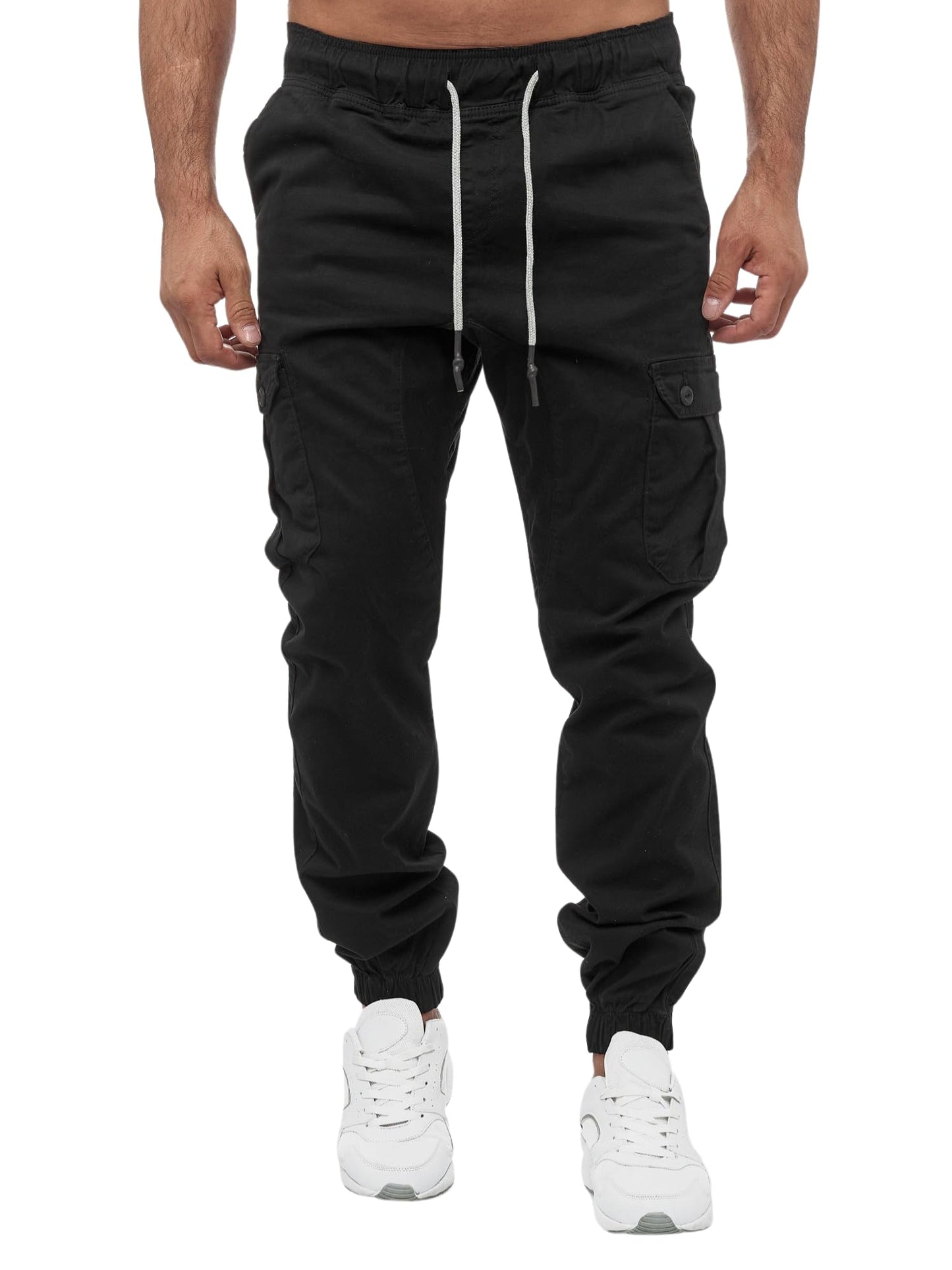 CHARBONNIER ELEVATE YOUR STYLE Men's Classic Fit Cargo Pants, Cuffed Jogger Trousers, Relaxed Fit Tactical Work Pants, Casual Cotton Cargo Joggers with Drawstring Elastic Waist & 6 Pockets