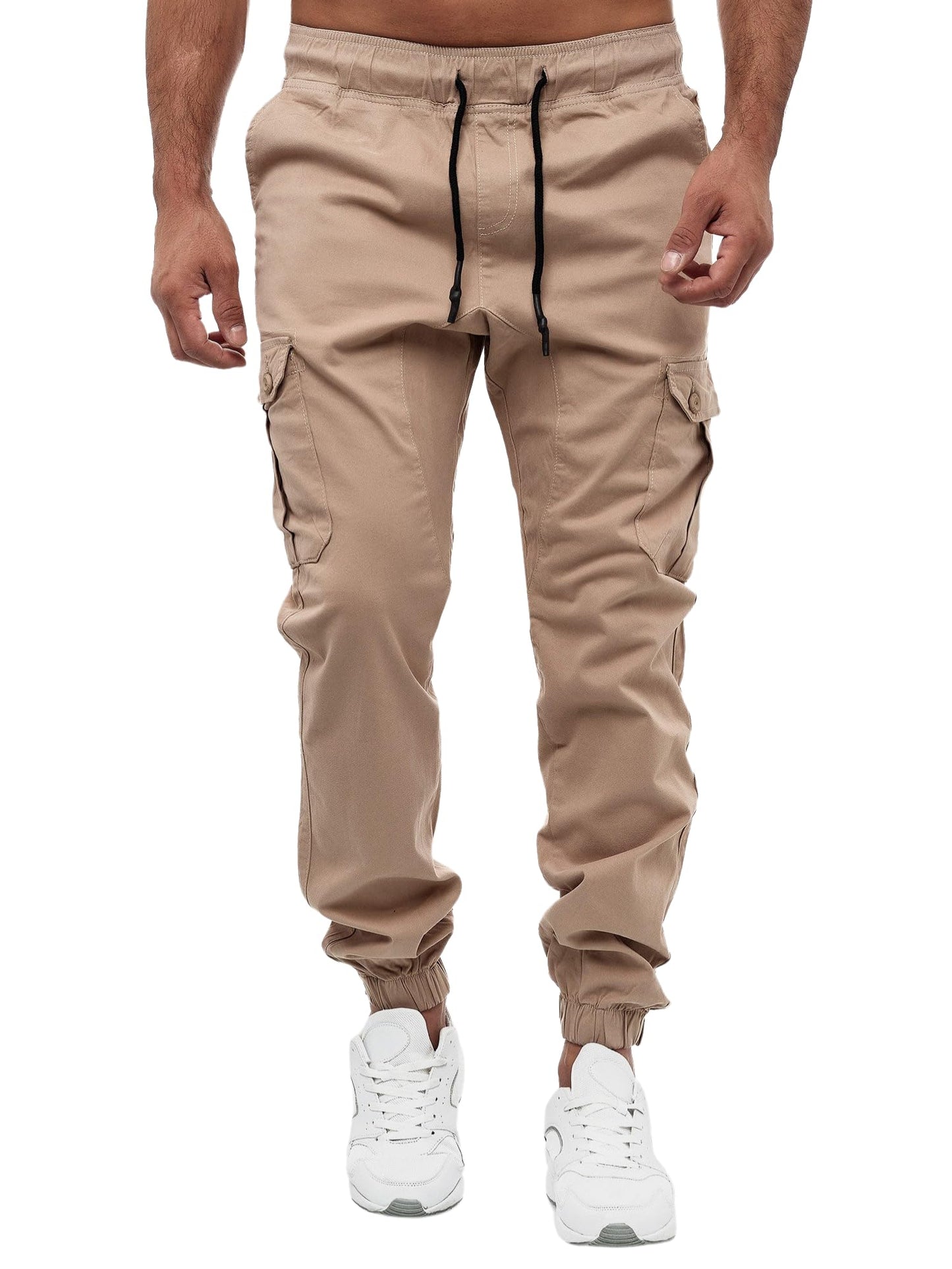 CHARBONNIER ELEVATE YOUR STYLE Men's Classic Fit Cargo Pants, Cuffed Jogger Trousers, Relaxed Fit Tactical Work Pants, Casual Cotton Cargo Joggers with Drawstring Elastic Waist & 6 Pockets