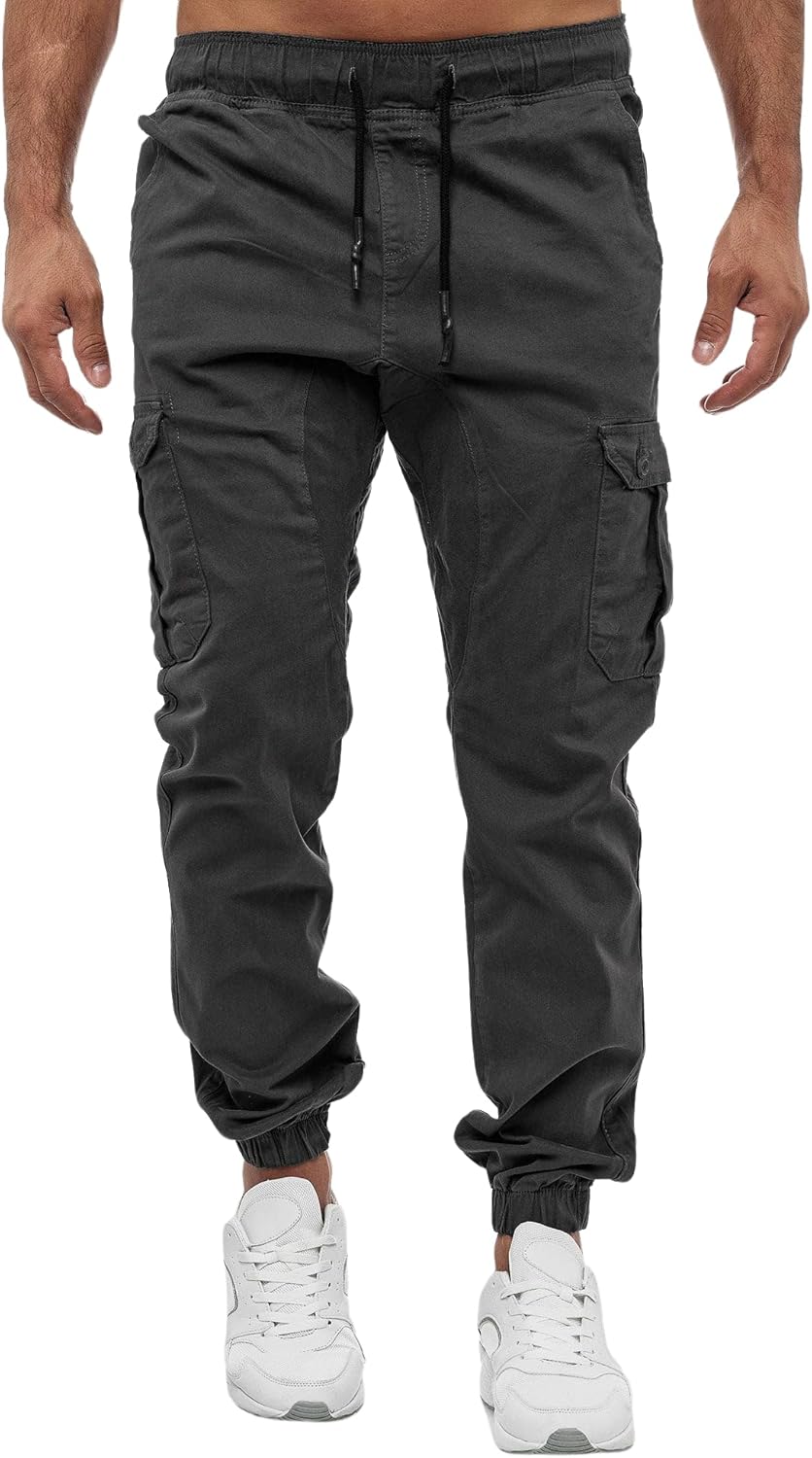 CHARBONNIER ELEVATE YOUR STYLE Men's Classic Fit Cargo Pants, Cuffed Jogger Trousers, Relaxed Fit Tactical Work Pants, Casual Cotton Cargo Joggers with Drawstring Elastic Waist & 6 Pockets