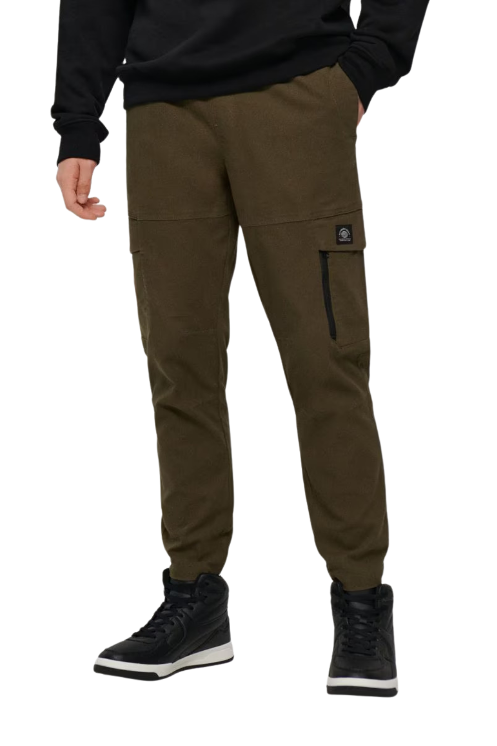 Slim-Fit Khaki Cargo Joggers with Zipped Pocket