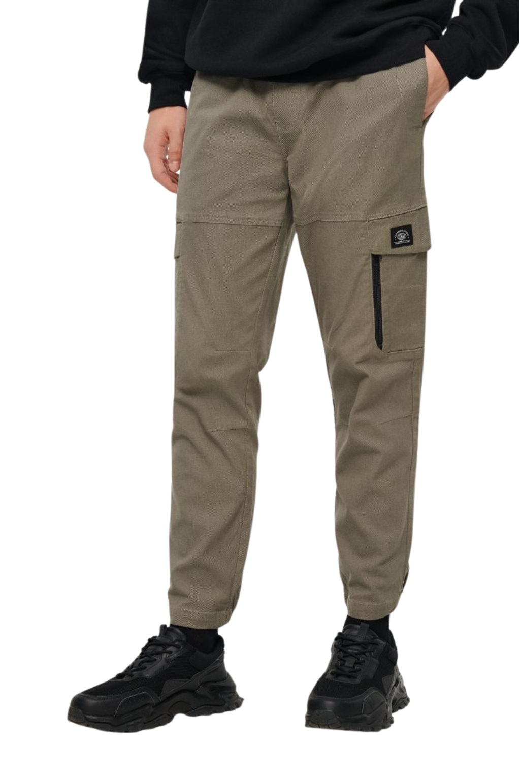 Slim-Fit Khaki Cargo Joggers with Zipped Pocket