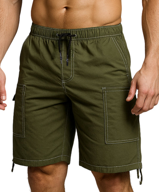 CHARBONNIER ELEVATE YOUR STYLE Poplin Cargo Shorts for Men's Performance Series Extreme Comfort, 100% Cotton Mens Summer Cargo Shorts with Drawstring