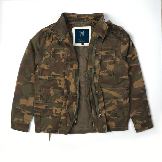 Men's Classic Field Jacket with Removable Quilted Liner & Hood - Vintage Style All-Season Outerwear 100% Cotton, Camouflage