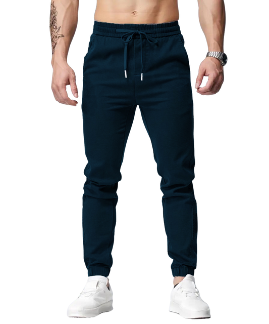 Chino Jogger Trouser, Cotton Chinos Men's Casual Jogging Trouser, Joggers Bottoms with Drawstring, Navy Color