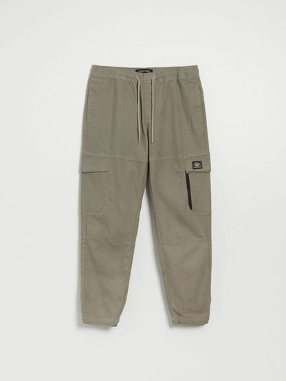Slim-Fit Khaki Cargo Joggers with Zipped Pocket