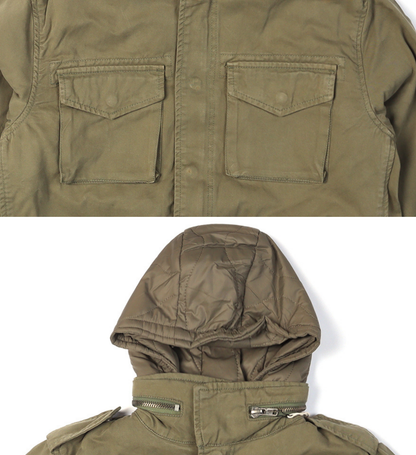 Men's Classic Field Jacket with Removable Quilted Liner & Hood - Vintage Style All-Season Outerwear 100% Cotton, Army Green