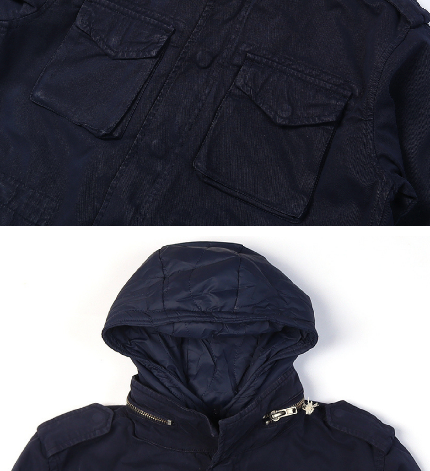 Men's Classic Field Jacket with Removable Quilted Liner & Hood - Vintage Style All-Season Outerwear 100% Cotton, Navy Blue