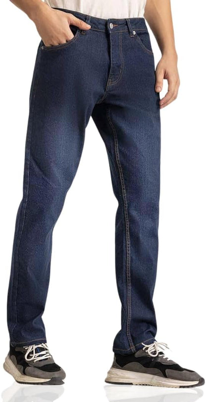 Men's Regular Fit Jeans, Straight Leg 5 Pocket Basic Denim Pants, Comfortable Stretchy Denim Jeans, Plain Denim Wash Regular Fit for Men's