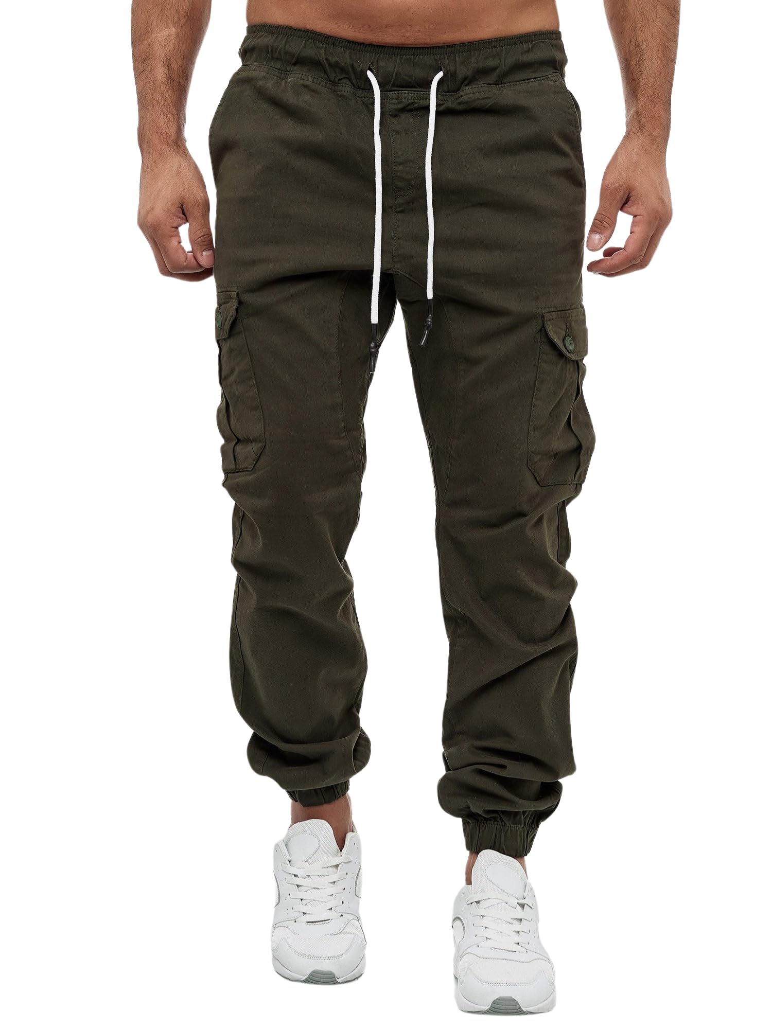CHARBONNIER ELEVATE YOUR STYLE Men's Classic Fit Cargo Pants, Cuffed Jogger Trousers, Relaxed Fit Tactical Work Pants, Casual Cotton Cargo Joggers with Drawstring Elastic Waist & 6 Pockets