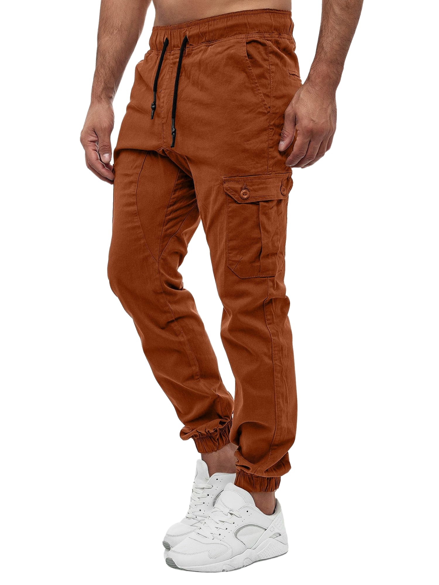 CHARBONNIER ELEVATE YOUR STYLE Men's Classic Fit Cargo Pants, Cuffed Jogger Trousers, Relaxed Fit Tactical Work Pants, Casual Cotton Cargo Joggers with Drawstring Elastic Waist & 6 Pockets