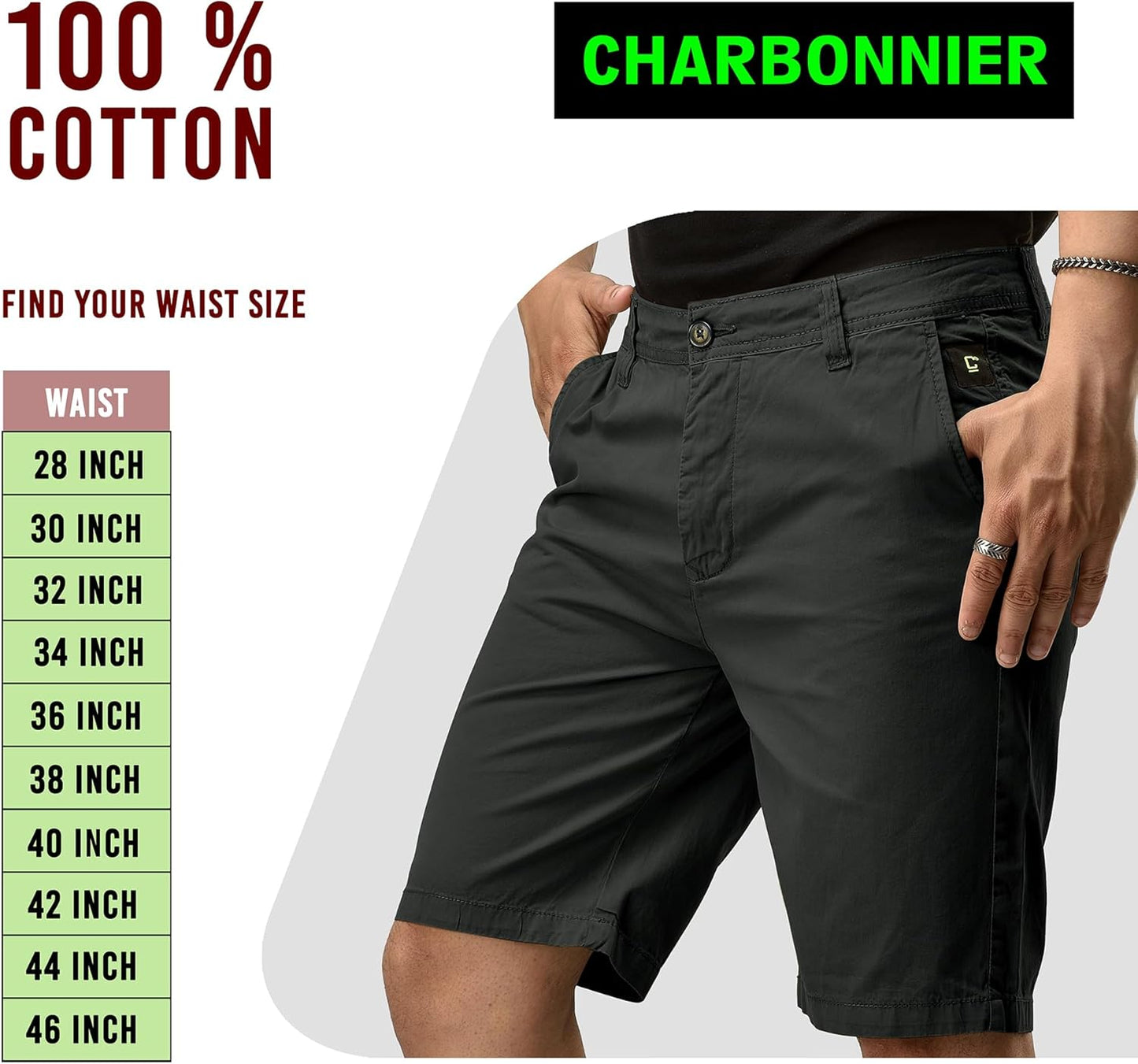 CHARBONNIER ELEVATE YOUR STYLE Chino Shorts for Men Performance Series Extreme Comfort, Unique Colors, Smart Casual All Waist Size