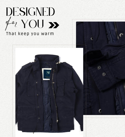 Men's Classic Field Jacket with Removable Quilted Liner & Hood - Vintage Style Outerwear 100% Cotton