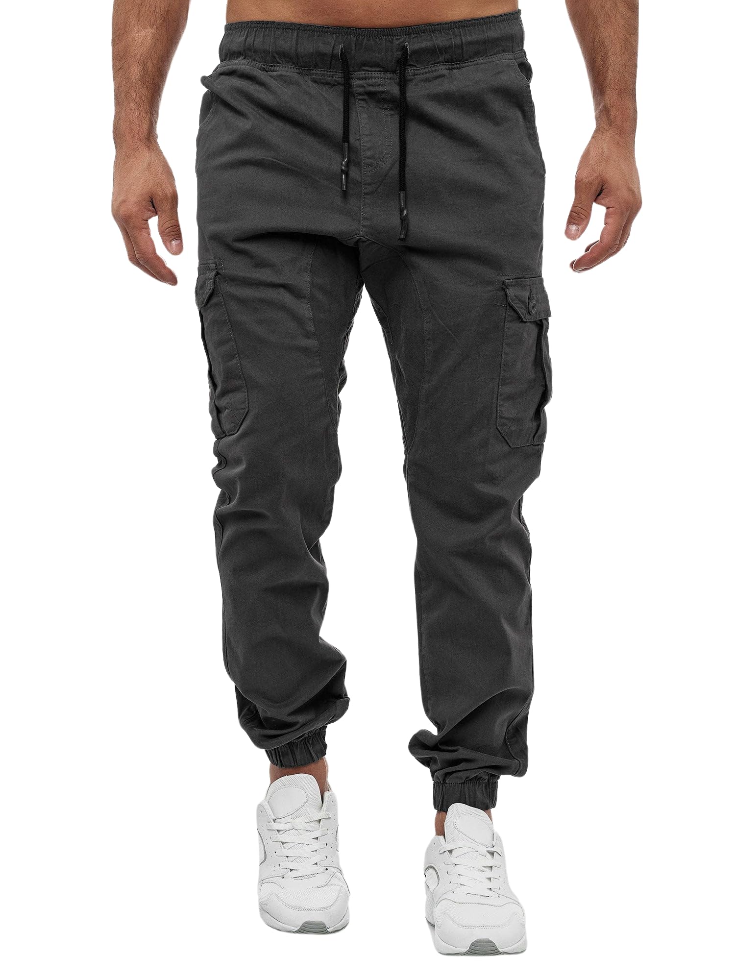 CHARBONNIER ELEVATE YOUR STYLE Men's Classic Fit Cargo Pants, Cuffed Jogger Trousers, Relaxed Fit Tactical Work Pants, Casual Cotton Cargo Joggers with Drawstring Elastic Waist & 6 Pockets