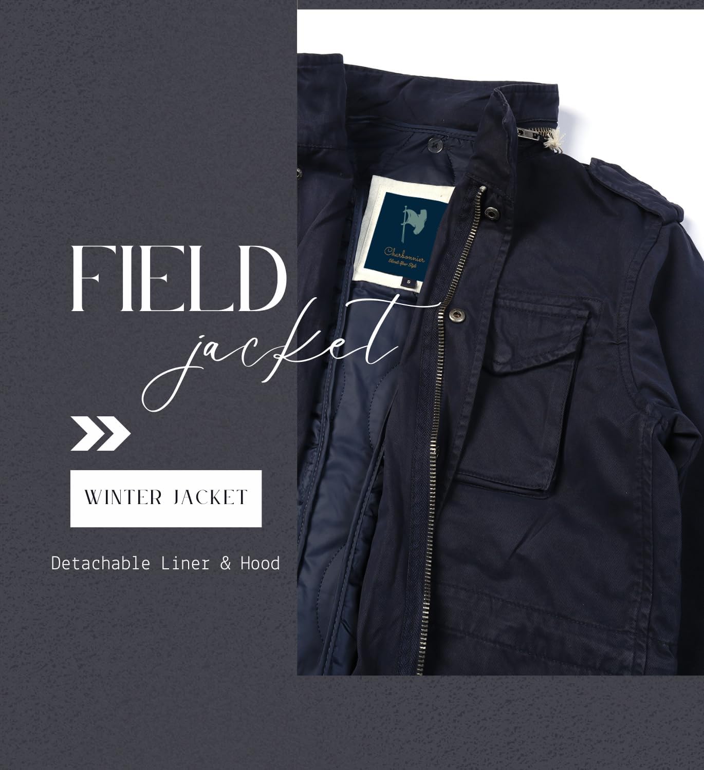 Men's Classic Field Jacket with Removable Quilted Liner & Hood - Vintage Style Outerwear 100% Cotton