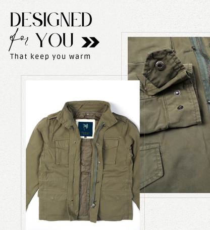 Men's Classic Field Jacket with Removable Quilted Liner & Hood - Vintage Style Outerwear 100% Cotton