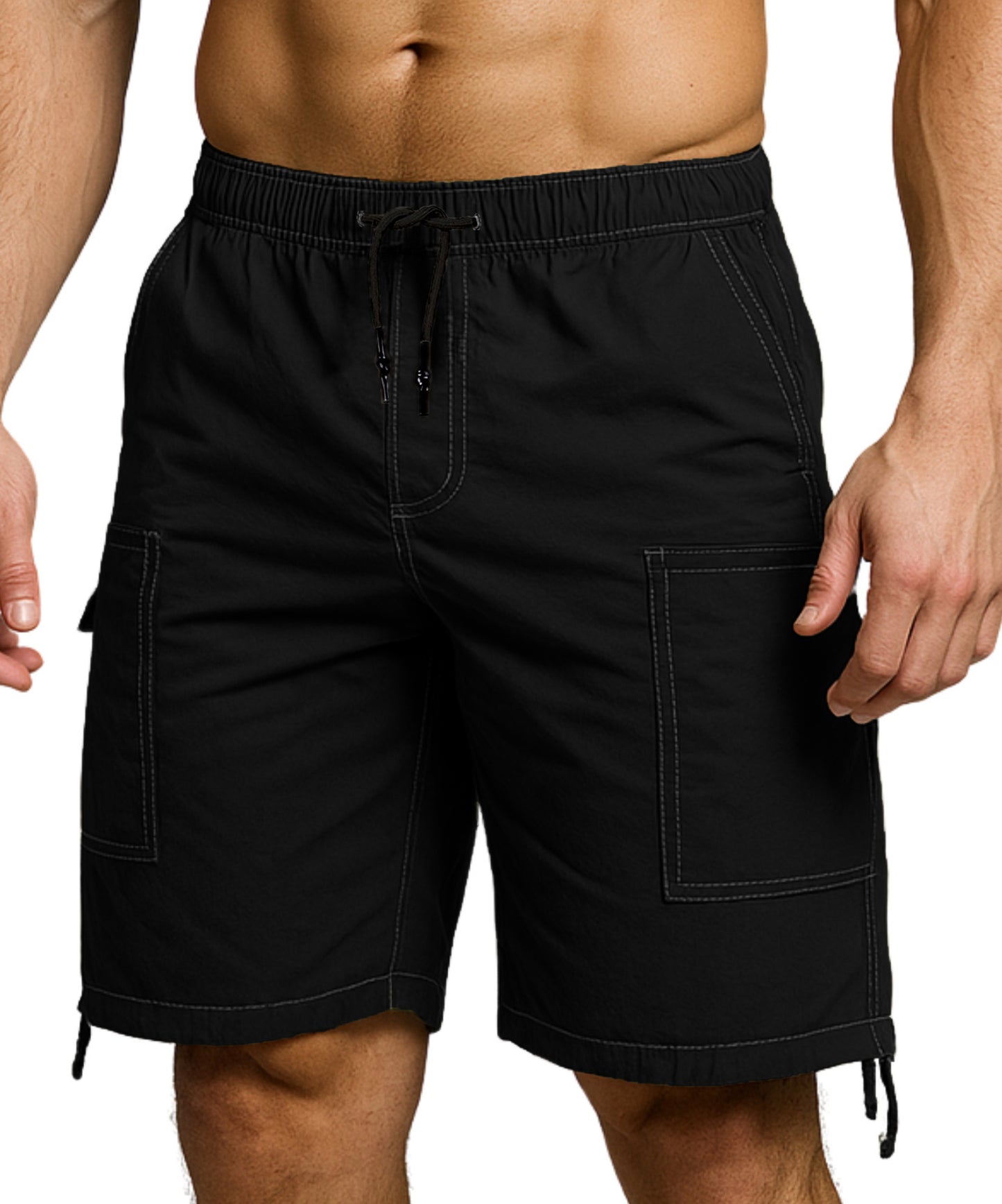 CHARBONNIER ELEVATE YOUR STYLE Poplin Cargo Shorts for Men's Performance Series Extreme Comfort, 100% Cotton Mens Summer Cargo Shorts with Drawstring