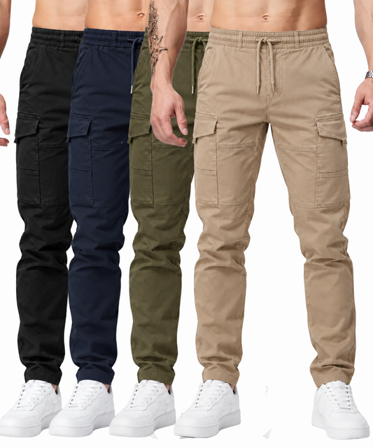 Men’s Slim Fit Cargo Work Pants with 6 Pockets, Organic Cotton Combat Pants with Drawstring for Casual or Work Wear