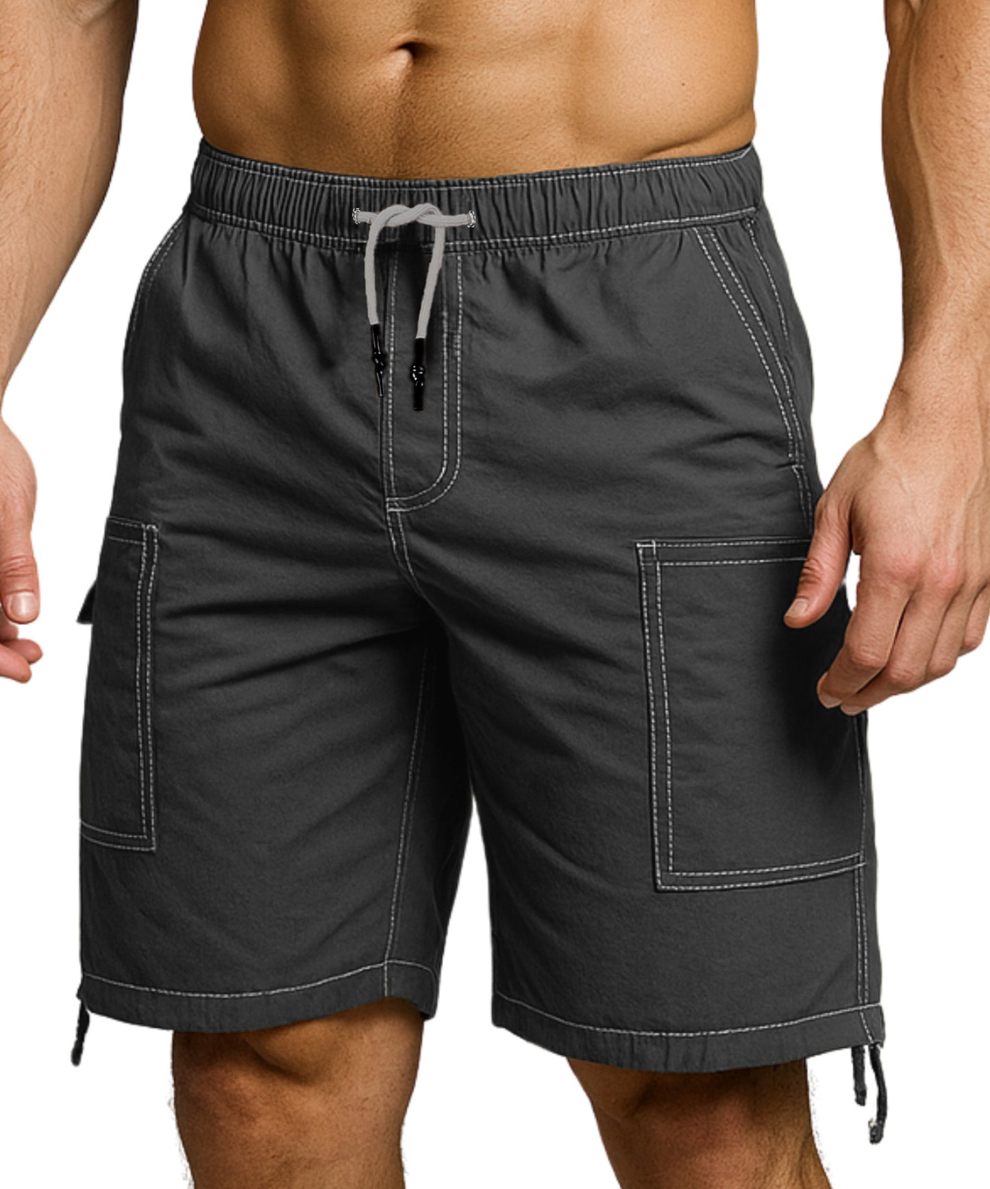 CHARBONNIER ELEVATE YOUR STYLE Poplin Cargo Shorts for Men's Performance Series Extreme Comfort, 100% Cotton Mens Summer Cargo Shorts with Drawstring