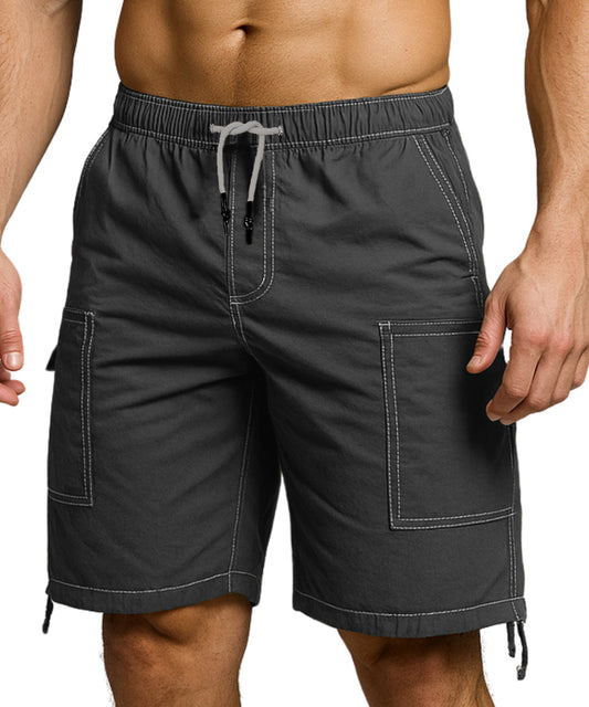 CHARBONNIER ELEVATE YOUR STYLE Poplin Cargo Shorts for Men's Performance Series Extreme Comfort, 100% Cotton Mens Summer Cargo Shorts with Drawstring