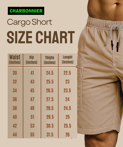 CHARBONNIER ELEVATE YOUR STYLE Poplin Cargo Shorts for Men's Performance Series Extreme Comfort, 100% Cotton Mens Summer Cargo Shorts with Drawstring