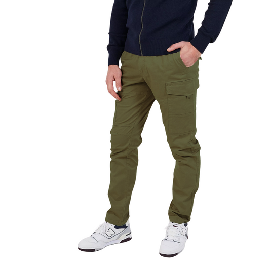 Men’s Slim Fit Cargo Work Pants with 6 Pockets, Organic Cotton Combat Pants with Drawstring for Casual or Work Wear